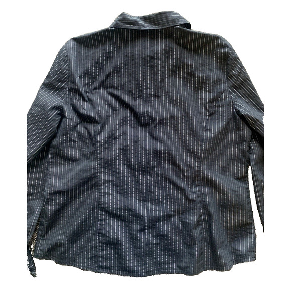Jaclyn Smith Collared Shirt Womens XL Extra-Large Black Sparkle Stripes Blouse - Picture 4 of 13